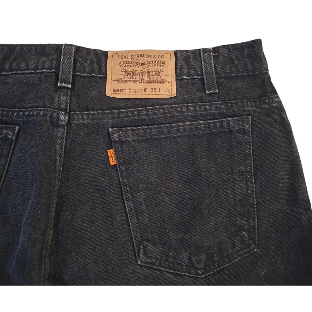 VTG Levi's 550 Relaxed Fit Tapered Leg Jeans Mens 38x32* Black Denim Orange Tab - Picture 4 of 12